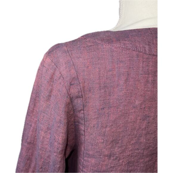 NWT FLAX Linen P Petite Berry Burgundy Solid Button Jacket Pockets Long Sleeve - Picture 6 of 15